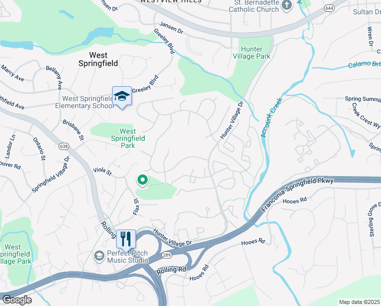 map of restaurants, bars, coffee shops, grocery stores, and more near 7809 Lobelia Lane in West Springfield