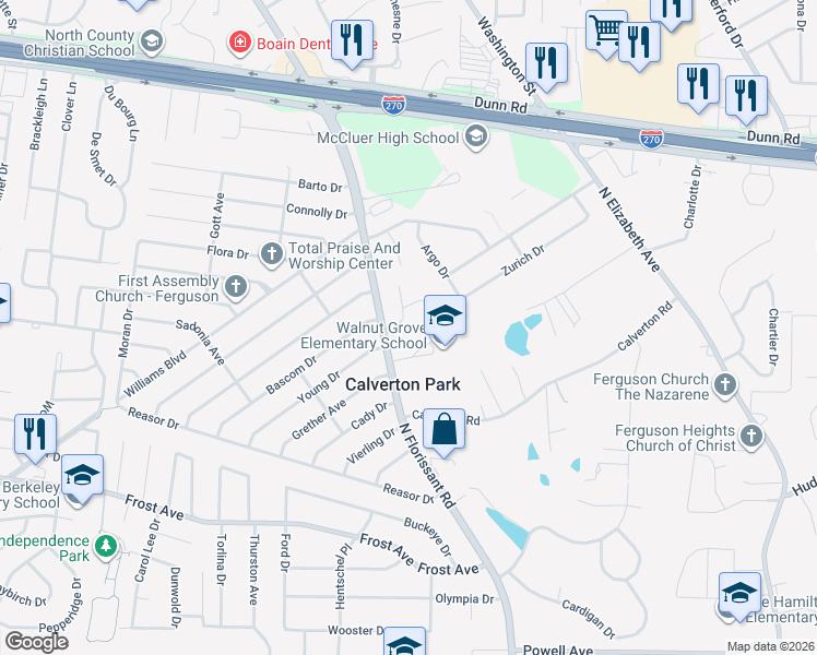 map of restaurants, bars, coffee shops, grocery stores, and more near 1 Sassafras Lane in St. Louis