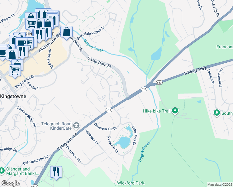 map of restaurants, bars, coffee shops, grocery stores, and more near 5235 Saint Genevieve Place in Alexandria