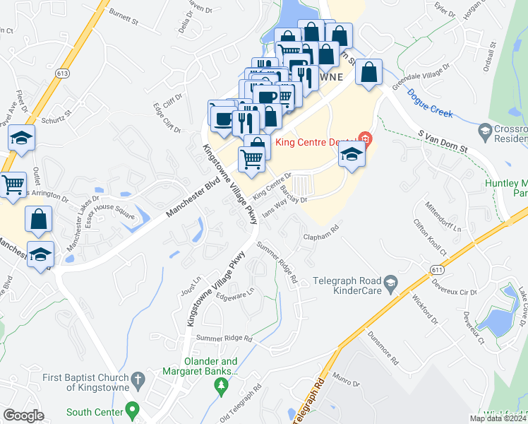 map of restaurants, bars, coffee shops, grocery stores, and more near 5948 Ians Way in Alexandria