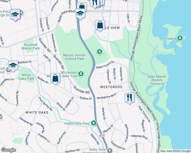 map of restaurants, bars, coffee shops, grocery stores, and more near 1505 Middlebury Drive in Alexandria