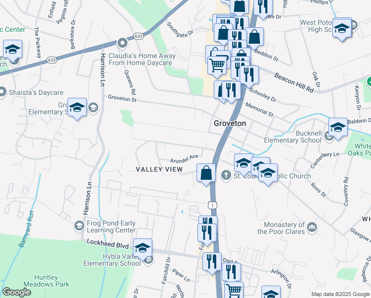 map of restaurants, bars, coffee shops, grocery stores, and more near 3205 Collard Street in Alexandria
