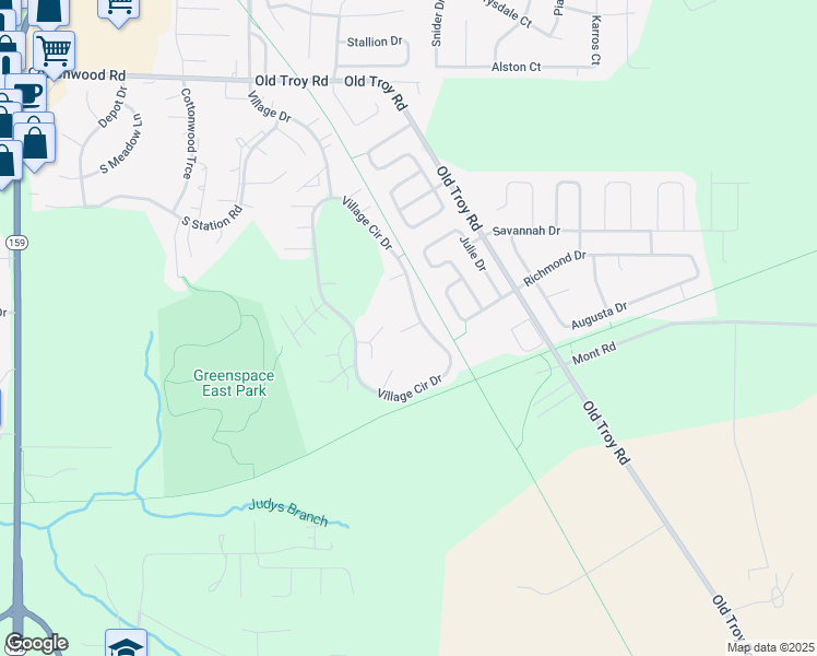 map of restaurants, bars, coffee shops, grocery stores, and more near 79 Village Court in Glen Carbon