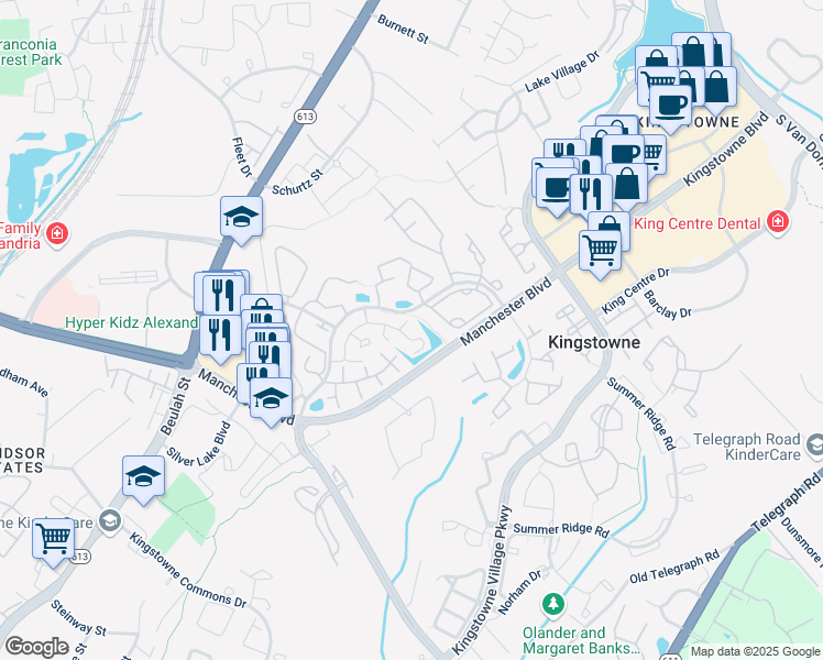 map of restaurants, bars, coffee shops, grocery stores, and more near 6052 Essex House Square in Alexandria