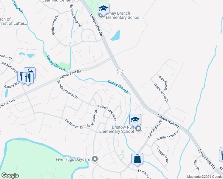 map of restaurants, bars, coffee shops, grocery stores, and more near 13432 Wansteadt Place in Bristow