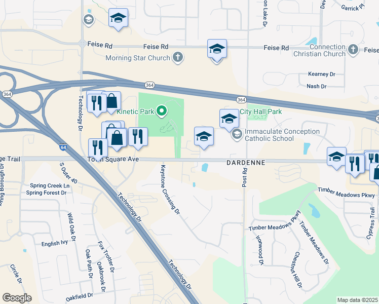 map of restaurants, bars, coffee shops, grocery stores, and more near 7773 Highway North in O'Fallon