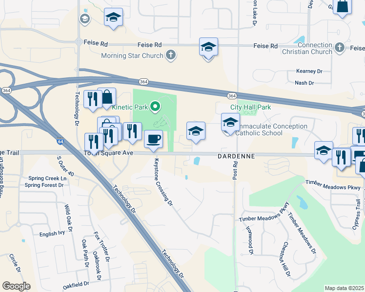 map of restaurants, bars, coffee shops, grocery stores, and more near 7773 Highway N in O'Fallon