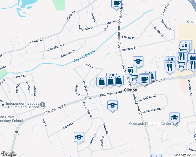 map of restaurants, bars, coffee shops, grocery stores, and more near 8832 Hardesty Drive in Clinton