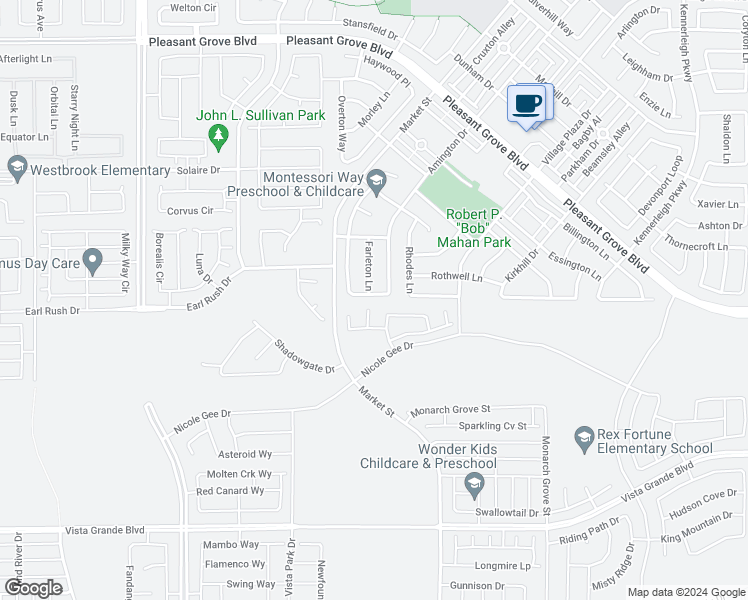 map of restaurants, bars, coffee shops, grocery stores, and more near 3386 Rainhill Loop in Roseville