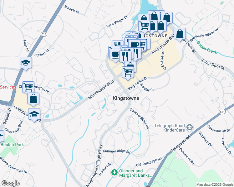 map of restaurants, bars, coffee shops, grocery stores, and more near 6956 Ellingham Circle in Alexandria