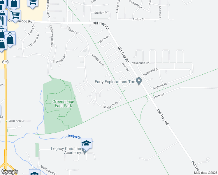 map of restaurants, bars, coffee shops, grocery stores, and more near 76 Village Court in Glen Carbon
