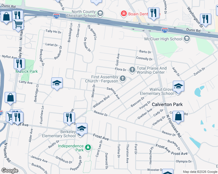 map of restaurants, bars, coffee shops, grocery stores, and more near 237 Gladys Avenue in St. Louis