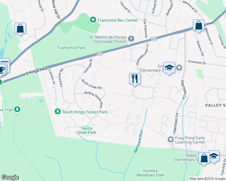 map of restaurants, bars, coffee shops, grocery stores, and more near 4020 Cool Brooke Way in Alexandria