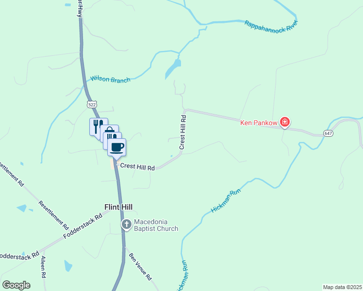 map of restaurants, bars, coffee shops, grocery stores, and more near 13782 Crest Hill Road in Flint Hill