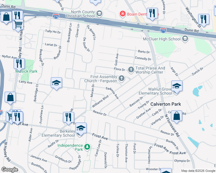 map of restaurants, bars, coffee shops, grocery stores, and more near 237 Gladys Avenue in St. Louis