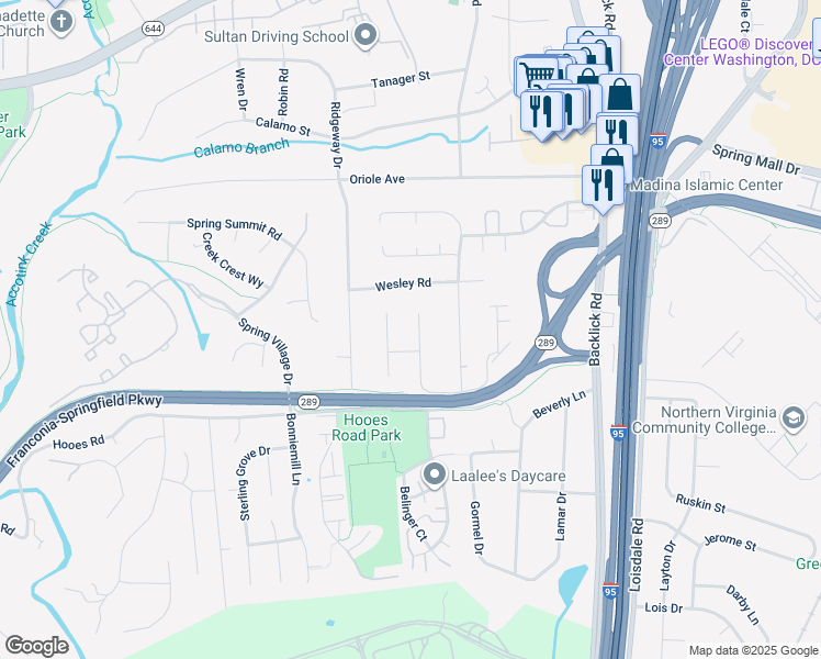 map of restaurants, bars, coffee shops, grocery stores, and more near 6910 Bethnal Court in Springfield