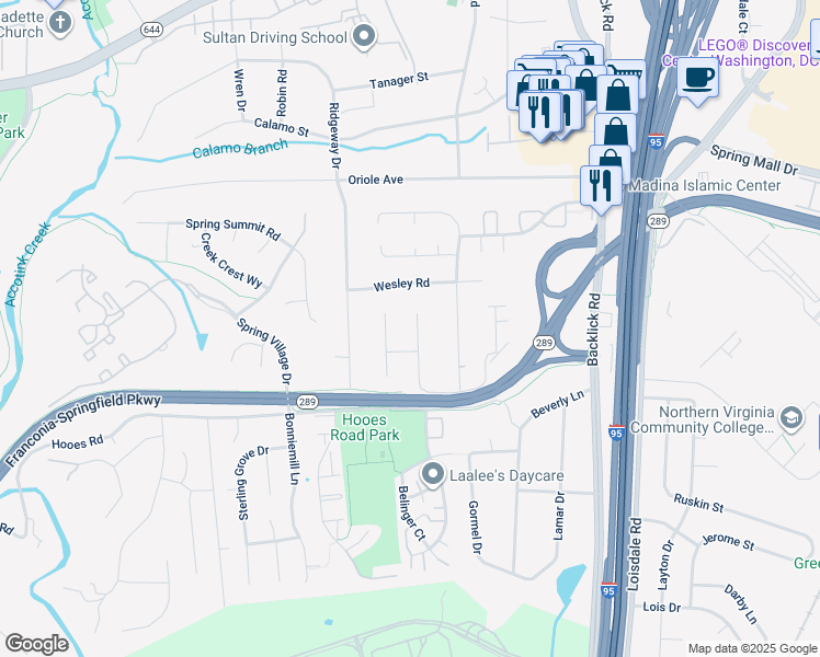 map of restaurants, bars, coffee shops, grocery stores, and more near 6910 Bethnal Court in Springfield