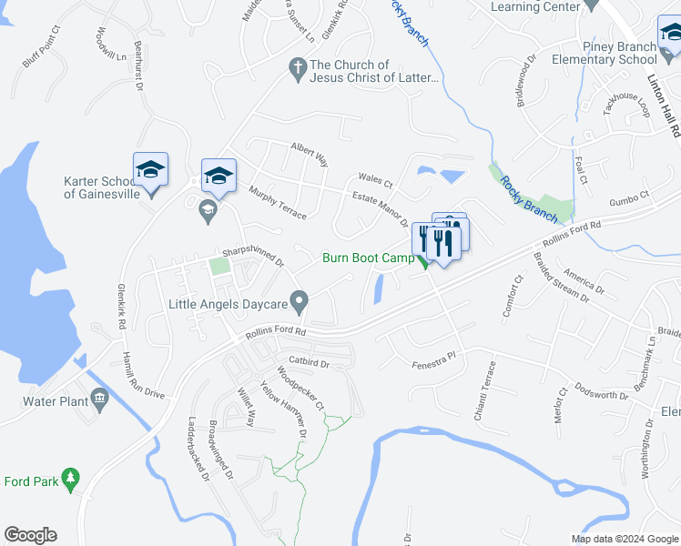 map of restaurants, bars, coffee shops, grocery stores, and more near 8812 Yellowthroat Court in Gainesville