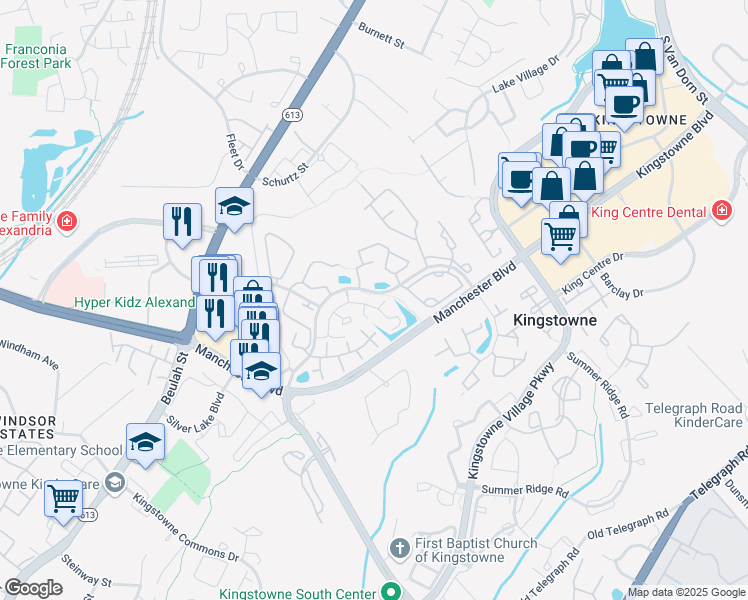 map of restaurants, bars, coffee shops, grocery stores, and more near 6080A Essex House Square in Alexandria