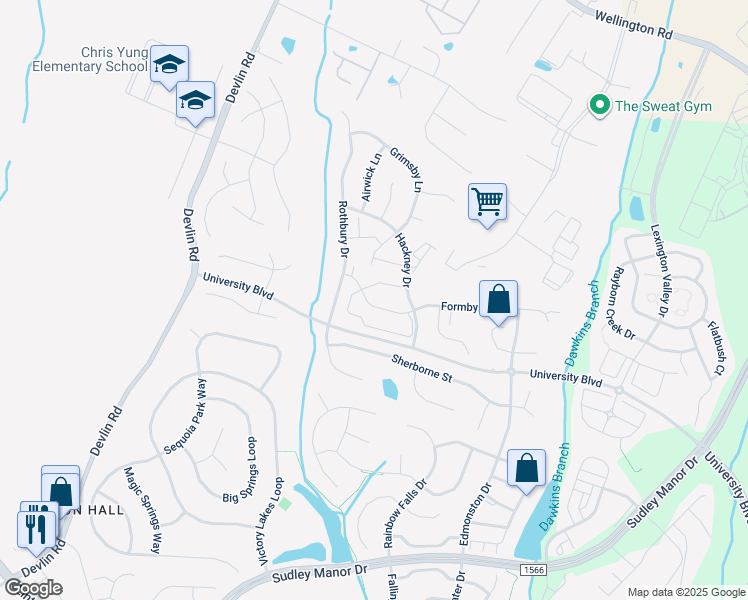 map of restaurants, bars, coffee shops, grocery stores, and more near 12338 Penzance Lane in Bristow