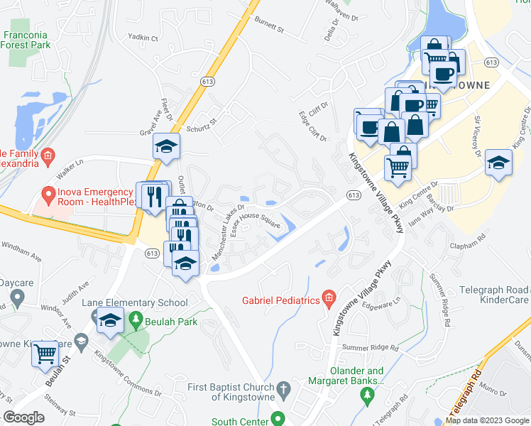 map of restaurants, bars, coffee shops, grocery stores, and more near 6080A Essex House Square in Alexandria