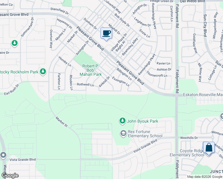 map of restaurants, bars, coffee shops, grocery stores, and more near 1101 Chapelhill Lane in Roseville