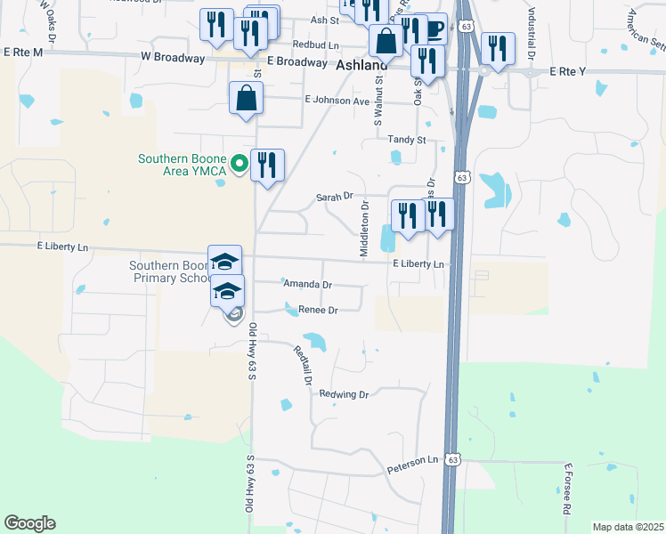 map of restaurants, bars, coffee shops, grocery stores, and more near 207 E Liberty Ln in Ashland