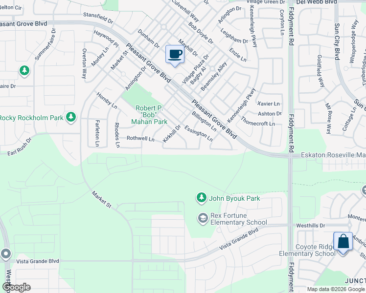 map of restaurants, bars, coffee shops, grocery stores, and more near 1101 Chapelhill Lane in Roseville