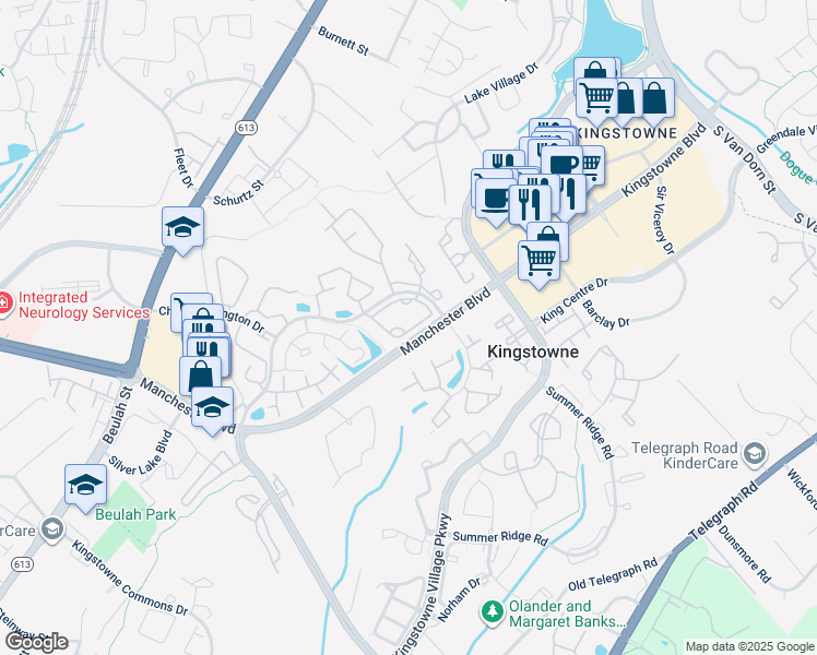 map of restaurants, bars, coffee shops, grocery stores, and more near 6925 Mary Caroline Circle in Alexandria