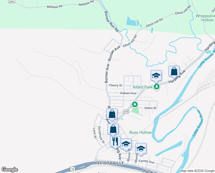 map of restaurants, bars, coffee shops, grocery stores, and more near 5519 Cherry Street in Portsmouth