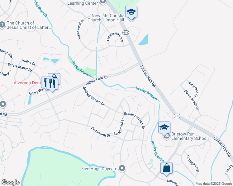 map of restaurants, bars, coffee shops, grocery stores, and more near 8808 Hepner Court in Bristow