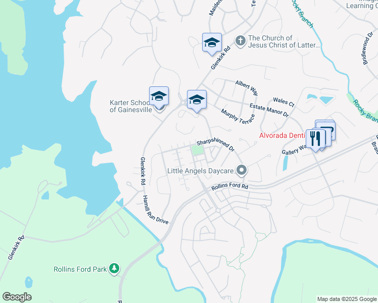 map of restaurants, bars, coffee shops, grocery stores, and more near 8820 Song Sparrow Drive in Gainesville
