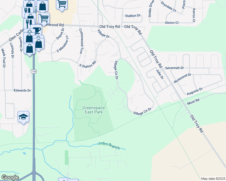 map of restaurants, bars, coffee shops, grocery stores, and more near 12 Saddlewood Lane in Glen Carbon