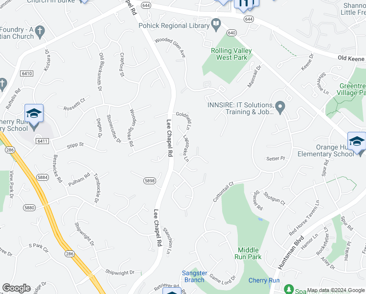 map of restaurants, bars, coffee shops, grocery stores, and more near 9455 Lapstrake Lane in Burke