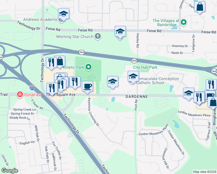 map of restaurants, bars, coffee shops, grocery stores, and more near 7755 Highway N in O'Fallon
