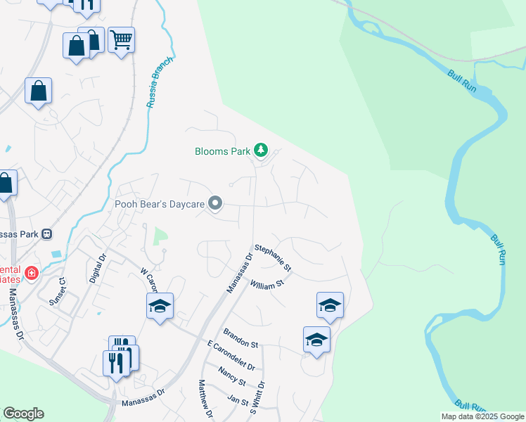 map of restaurants, bars, coffee shops, grocery stores, and more near 9202 Cynthia Street in Manassas Park