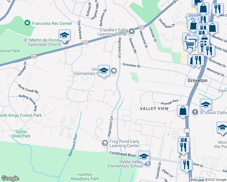 map of restaurants, bars, coffee shops, grocery stores, and more near 3606 Ransom Place in Alexandria