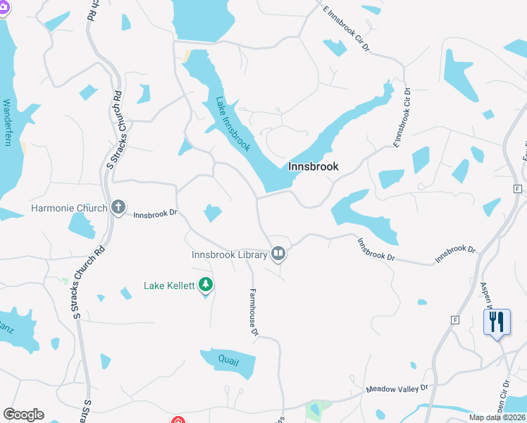 map of restaurants, bars, coffee shops, grocery stores, and more near 144 Innsbrook Estate in Innsbrook