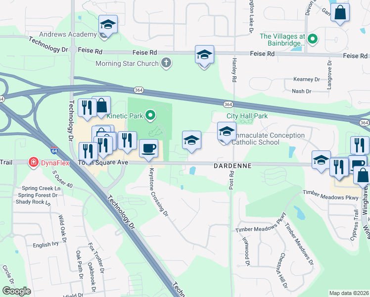 map of restaurants, bars, coffee shops, grocery stores, and more near 7755 Highway N in O'Fallon