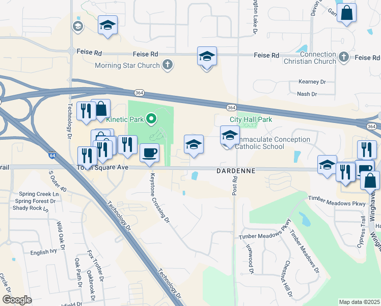 map of restaurants, bars, coffee shops, grocery stores, and more near 7755 State Route N in O'Fallon