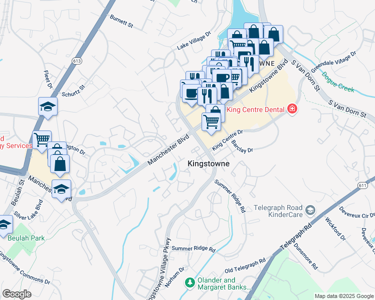 map of restaurants, bars, coffee shops, grocery stores, and more near 6934F Ellingham Circle in Alexandria