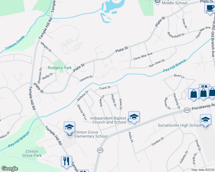 map of restaurants, bars, coffee shops, grocery stores, and more near 5402 Trent Street in Clinton
