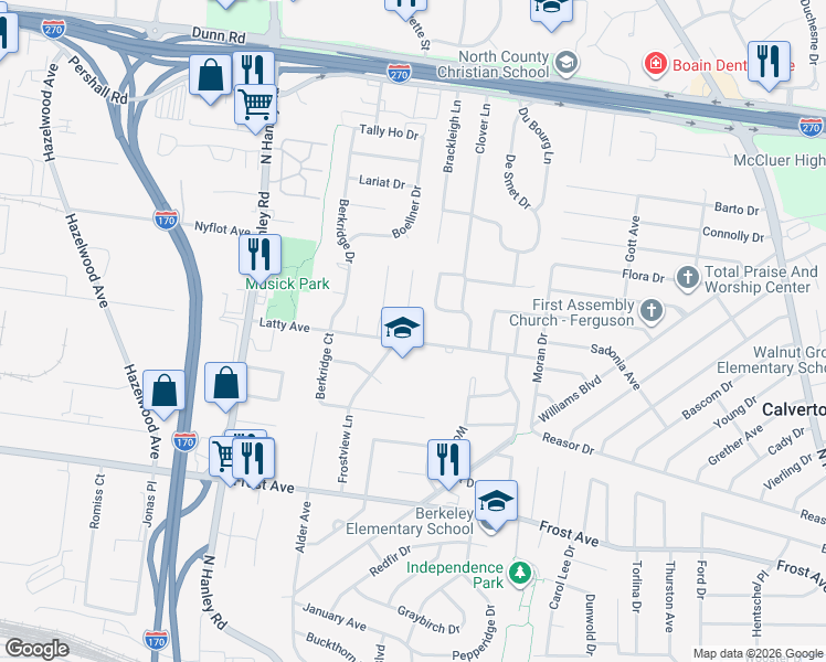 map of restaurants, bars, coffee shops, grocery stores, and more near 7009 Laupher Lane in Hazelwood