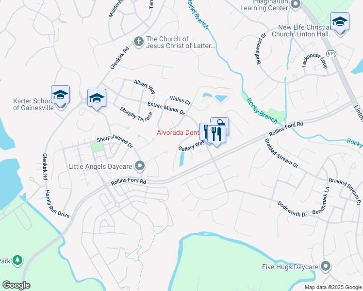 map of restaurants, bars, coffee shops, grocery stores, and more near 13944 Gallery Way in Gainesville