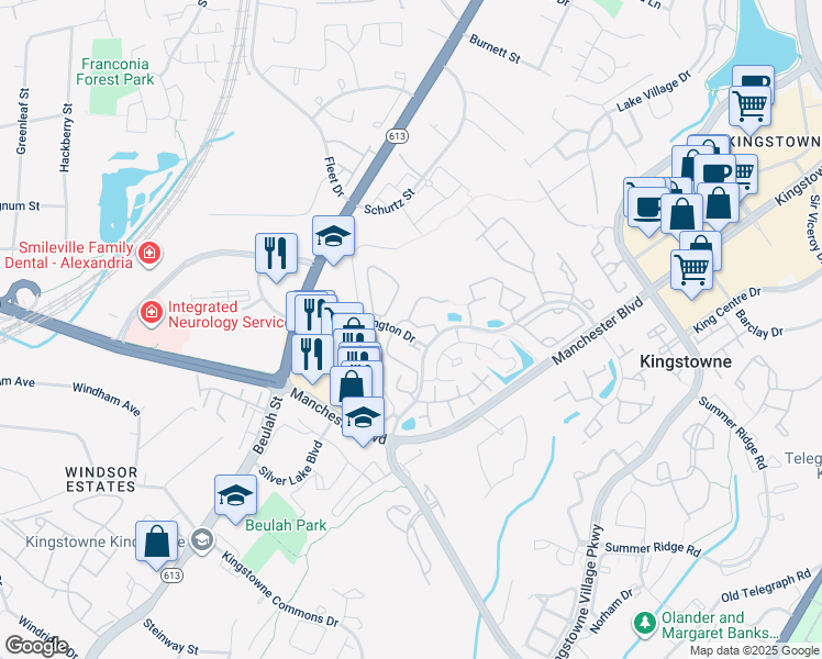 map of restaurants, bars, coffee shops, grocery stores, and more near 6176 Old Brentford Court in Alexandria