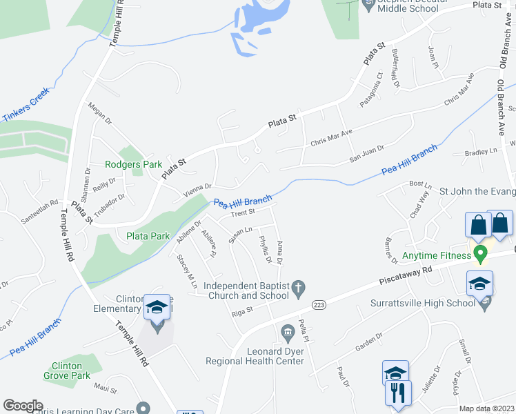 map of restaurants, bars, coffee shops, grocery stores, and more near 5410 Trent Street in Clinton