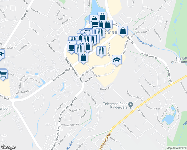 map of restaurants, bars, coffee shops, grocery stores, and more near 5902 Ians Way in Alexandria