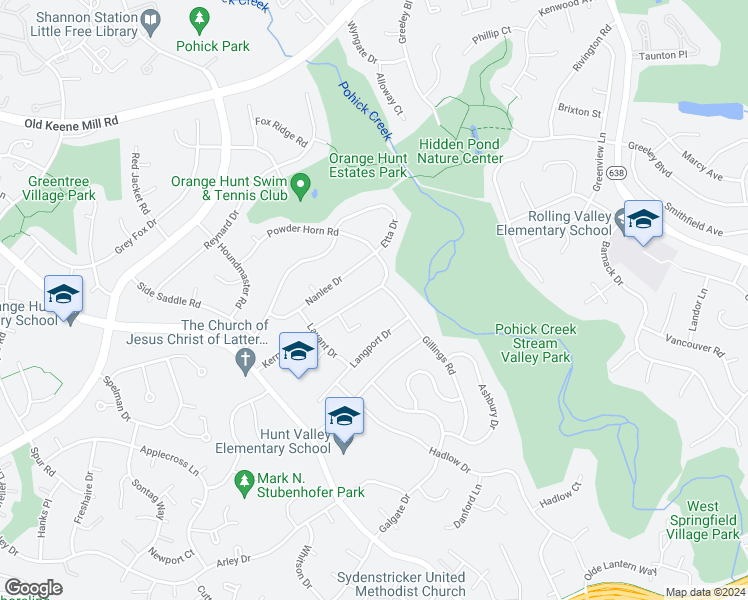 map of restaurants, bars, coffee shops, grocery stores, and more near 8615 Kerry Lane in Springfield