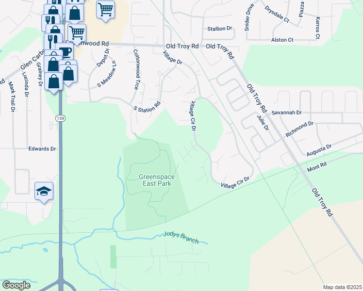 map of restaurants, bars, coffee shops, grocery stores, and more near 12 Saddlewood Lane in Glen Carbon