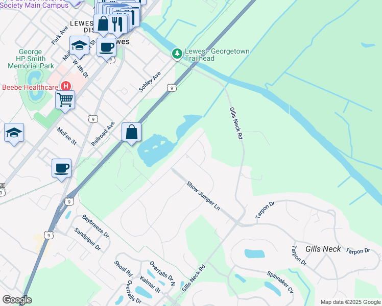 map of restaurants, bars, coffee shops, grocery stores, and more near 30810 Stallion Lane in Lewes